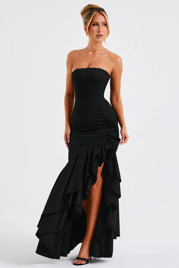 Vestido Longo Preto Cascata Imperial