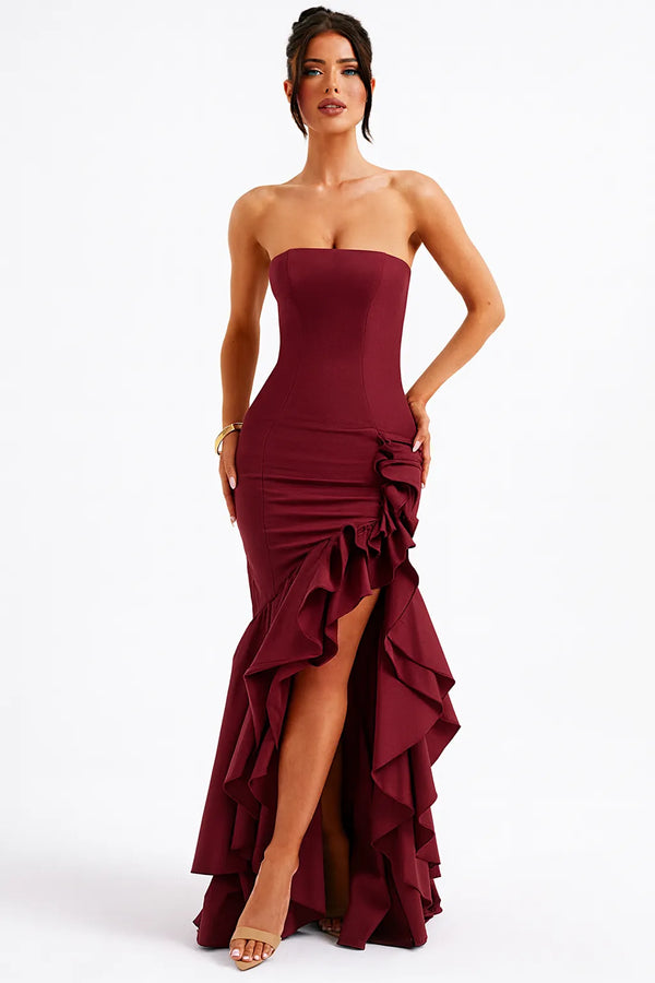 Vestido Longo Vermelho Cascata Imperial