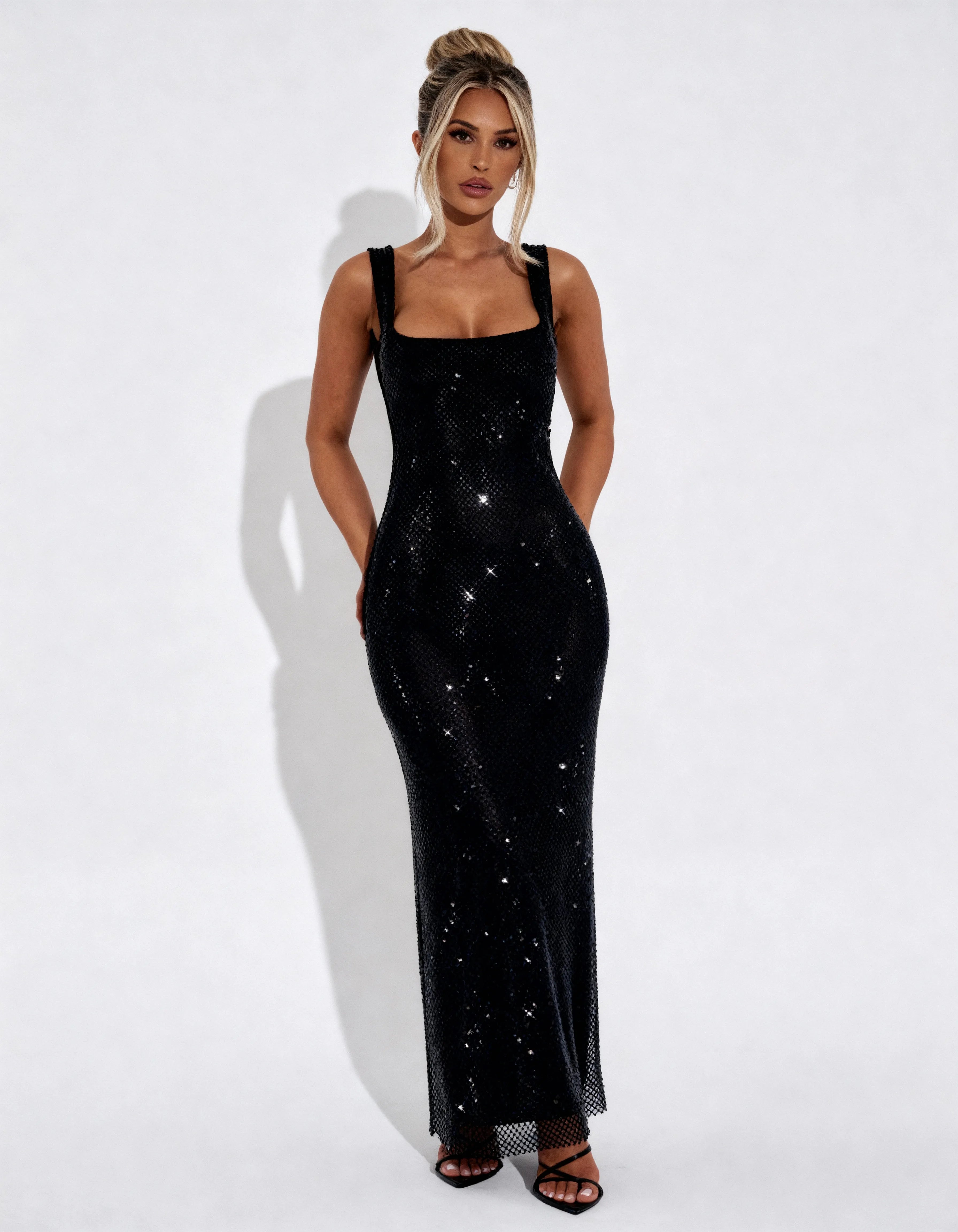 Vestido Longo brilhoso Preto Sequin