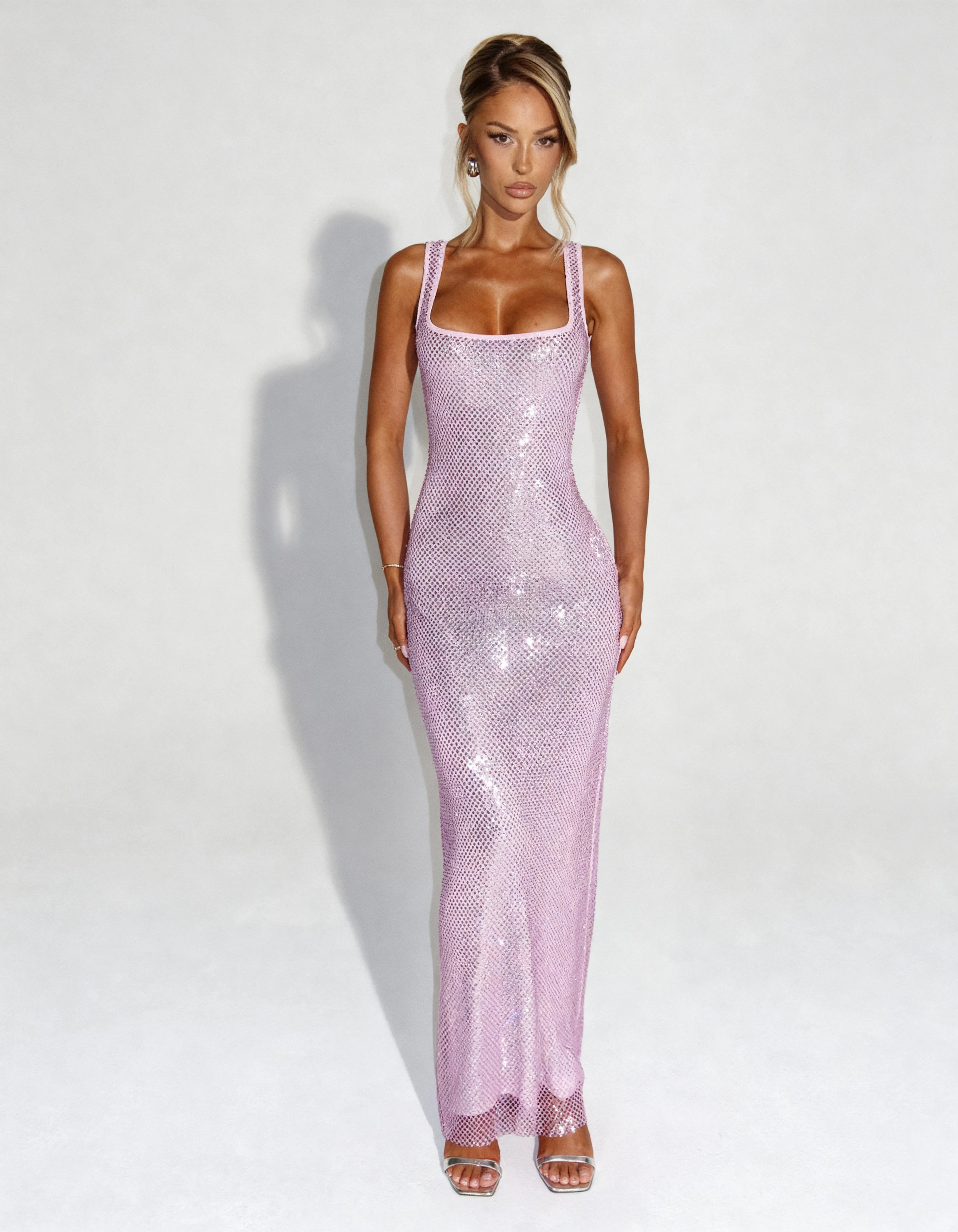 Vestido Longo brilhoso Rosa Sequin