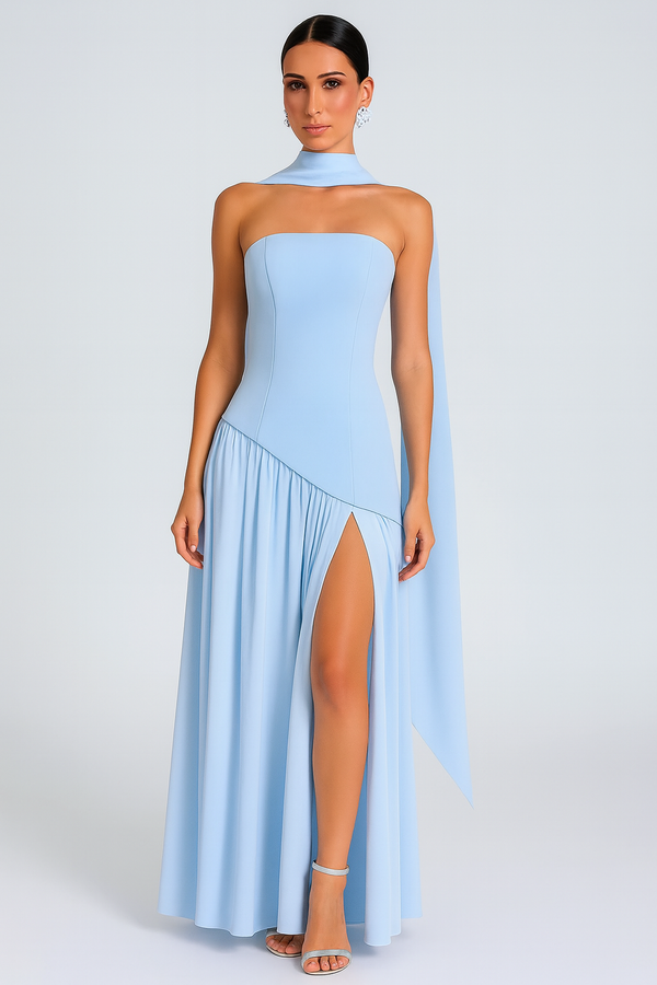 Vestido Longo Azul Céu de Capri