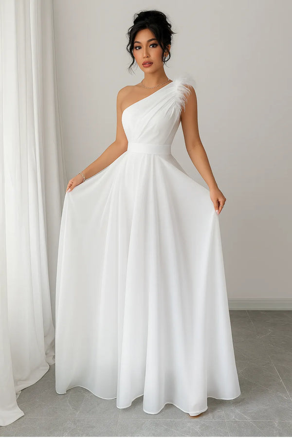 Vestido Longo Branco Pluma Aurora