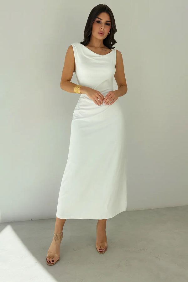 Vestido Branco Midi - Marfim Sussurro