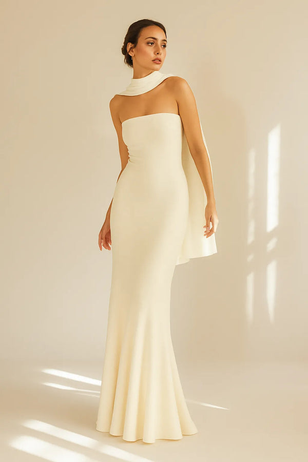 Vestido Branco Longo Marfim Solene