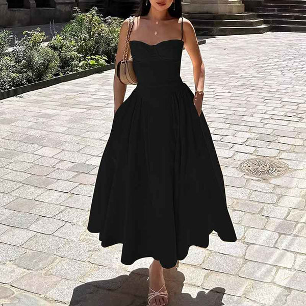 Vestido Midi Preto Silencioso — Coleção Elegância Delicada