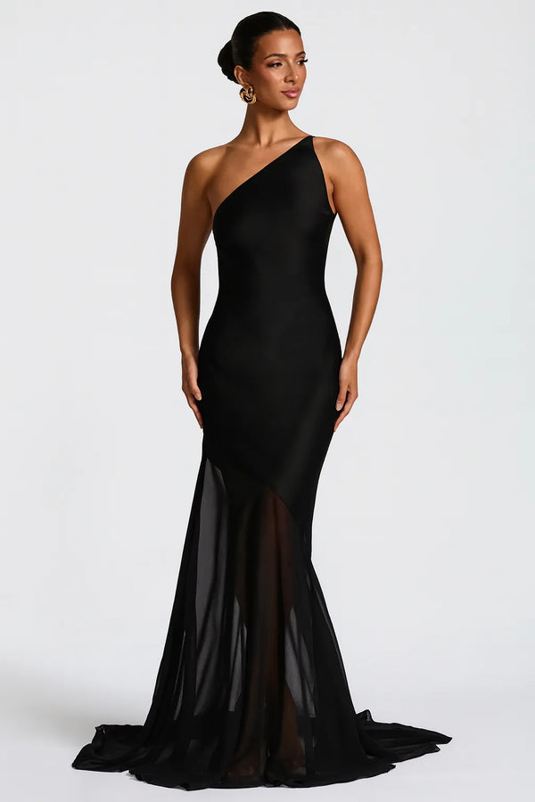 Vestido Longo Preto Aura Diagonal