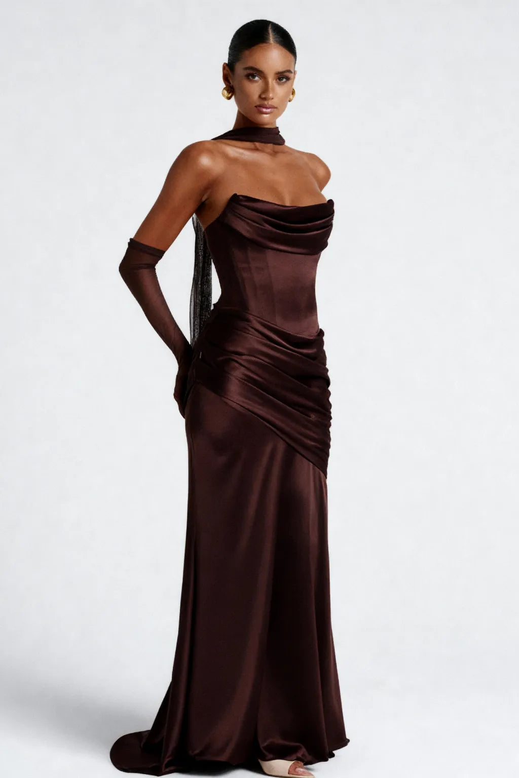 Vestido Longo Marrom Formal Elegance