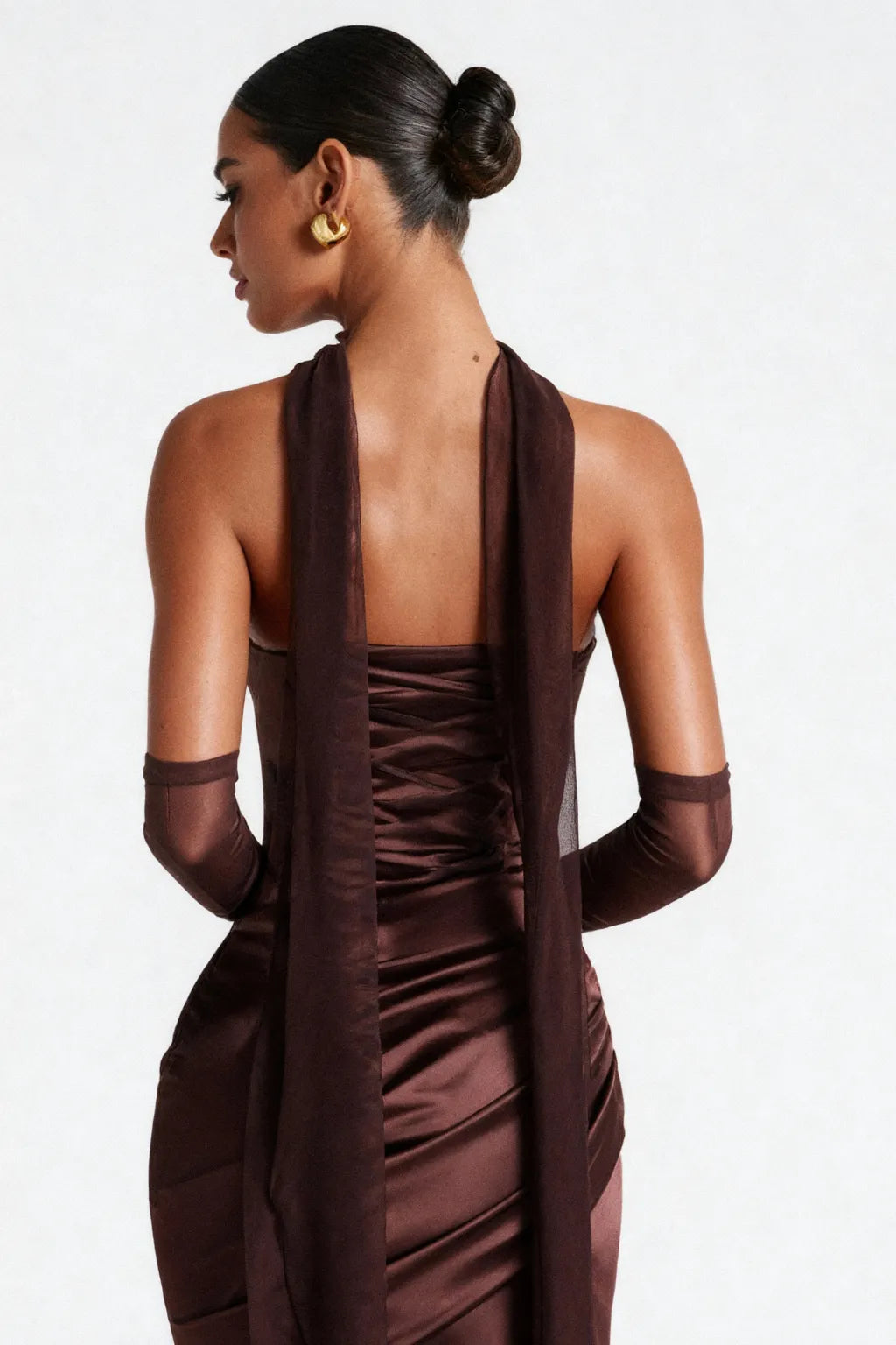 Vestido Longo Marrom Formal Elegance